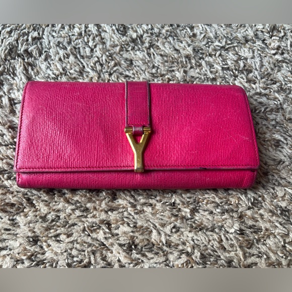 Yves Saint Laurent Handbags - YSL Pink Wallet with Gold Accent